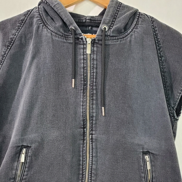 THE KOOPLES Jeans Faded Black Denim Coat Gilet Vest Sleeveless Jacket Hood XS - Picture 4 of 11